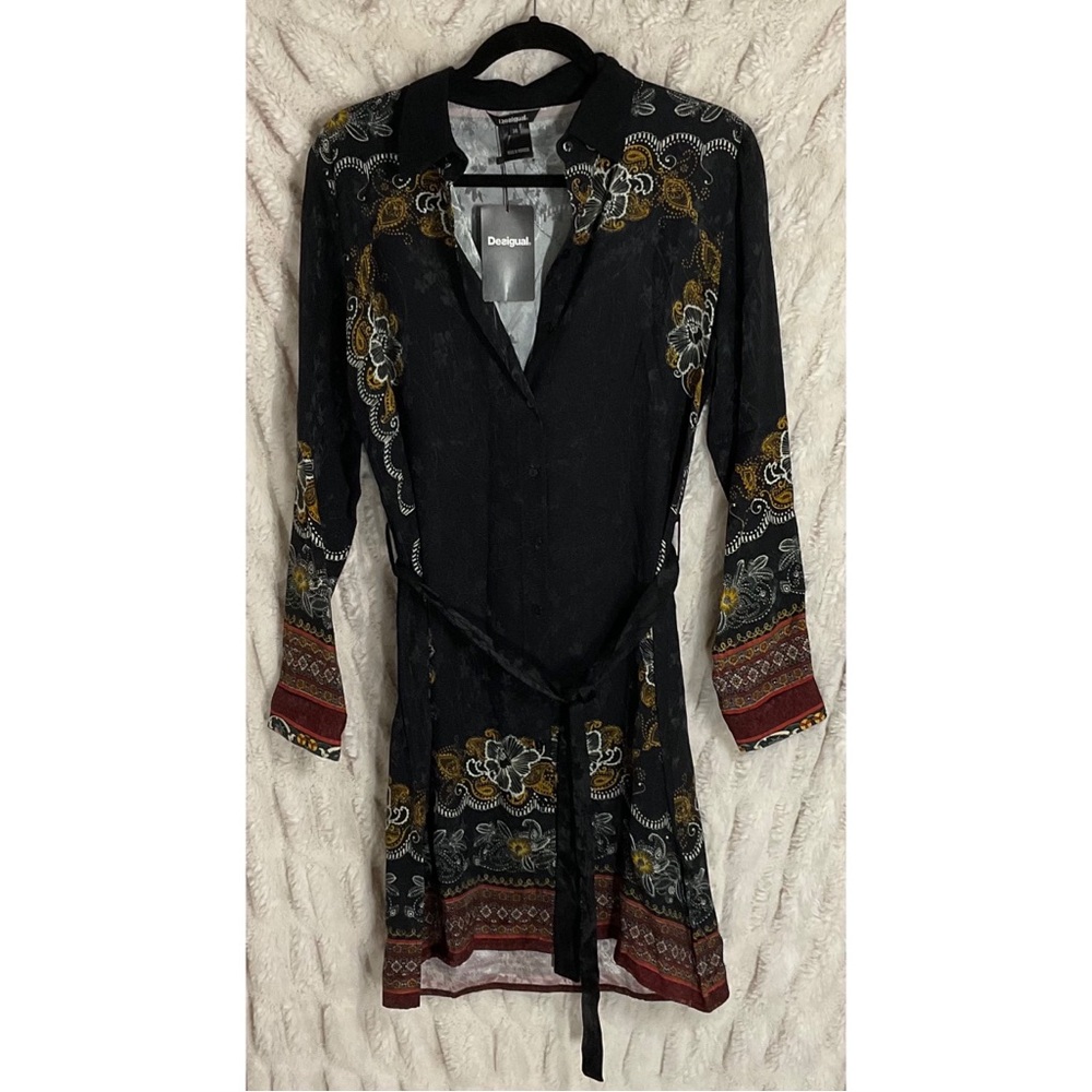 Desigual Suam Black Patterned Button-Down Dress